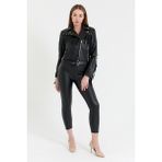 Nero Leather Fur Püsküllü Kadın Deri Ceket - M - 01-Siyah - Regular Fit