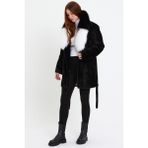 Nero Leather Fur Siyah Alkantara Kumaş Kadın Kaban Yaka Kürklü - XL - 01 Siyah