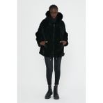 Nero Leather Fur Siyah Astragan Kadın Kürk Kaban Kapüşon Kenarı Tilki HN21 - XL - 001-Siyah