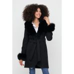 Nero Leather Fur Siyah Kadın Kaşe Kaban Yaka ve Manşet Kürk Ovl - 4XL - 01 Siyah