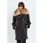 Nero Leather Fur Siyah Kuzu Derisi Kadın Kaban Yaka Çıkma Kürk - AA105 - 2XL - 001-Siyah