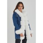 Nero Leather Fur Yaka, Kol ve Önler Kürk Içi Çıkma Astar Kadın Uzun Kot Ceket - 2XL - 01L-Lacivert - Regular Fit