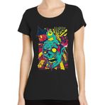 Nervous BO Gazete Tarzı Bilim Pop Art Bisiklet Yaka Kadın Tişört, siyah, S