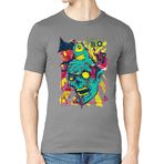 Nervous BO Gazete Tarzı Bilim Pop Art Erkek Bisiklet Yaka Tişört, gri, XXL