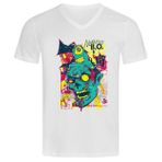 Nervous BO Gazete Tarzı Bilim Pop Art Erkek V Yaka Tişört, beyaz, S