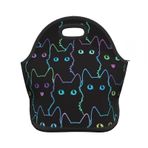 Nerxy Kedi Yalıtımlı Neopren Öğle Yemeği Çantası Sevimli Kediler Küçük Bez Çocuklar Yetişkinler İçin Siyah Termal Çuval Sanat Yeniden Kullanılabilir Konteyner Okul Piknik Kamp Açık Havada, 11,4x5,5x11