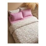NESCO %100 Pamuk Battal Boy Nevresim Takımı 220x240 cm Lastikli Çarşaflı Pembe Çiçek Desenli