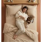 Nesco Bej Battal Boy %100 Pamuk Nevresim Takımı 220X240 Nevresim 180X200 Çarşaf 4 Yastık Kılıfı - 220 x 240 cm