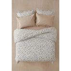 Nesco Bej Çiçek Desenli %100 Pamuk 220X240 Battal Boy Nevresim Takımı + Lastikli Bej Çarşaf - 220 x 240 cm