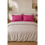 Nesco Beyaz Çiçek Desenli Pamuk 160X220 Tek Kişilik Nevresim Takımı + Lastikli Fuşya Çarşaf + 2 Yastık - Pembe - 160 x 200 cm