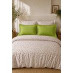 Nesco Beyaz Çiçek Desenli Pamuk 200X220 Çift Kişilik Nevresim Takımı + Lastikli Yeşil Çarşaf + 4 Yastık - 200 x 220 cm