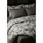 Nesco Gri Çiçek %100 Pamuk 200X220 Çift Kişilik Nevresim Takımı + Lastikli Antrasit Çarşaf + 4 Yastık - Beyaz - 200 x 220 cm
