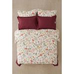 Nesco Mercan Çiçek %100 Pamuk 220X240 Battal Boy Nevresim Takımı + Lastikli Bordo Çarşaf + 4 Yastık - Beyaz - 220 x 240 cm