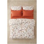 NESCO Tarçın yarprak %100 Pamuk 220x240 Battal Boy Nevresim Takımı + Lastikli Tarçın Çarşaf + 4 Yastık
