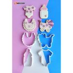 nescook 4'lü Baby Shower Zıbını Yakalık Önlüğü Arabası Biberon Tulumu Bebek Kurabiye Kalıbı Boy Girl