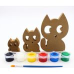Neşeli Ahşap Ahşap Şirin Kedi Figürü 3 Lü Takım 15CM 10CM 6cm Ahşap Boyama Ürünü.boyama Etkinliği.okul Öncesi