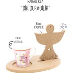 Neşeli Ahşap Melek Temalı Ahşap Bardak Altı, Mumluk ve Dekor Seti - Süs, Ahşap Boyama - Ham Ahşap - Melek 1
