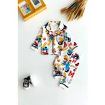 Neşeli Bebekler Beyzbol Oynayan Mickey Ve Arkadaşları Baskılı Önden Düğmeli Cepli Pijama Takımı