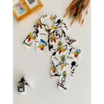 Neşeli Bebekler Mickey Ve Arkadaşları Baskılı Önden Düğmeli Cepli Pijama Takımı