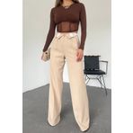 Neşeli Butik Kadın Bej Bol Paça Palazzo Kumaş Pantolon Qns036
