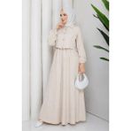 Neşeli Butik Kadın Bej Gömlek Detaylı Maxi Boy Çizgili Tesettür Elbise NBFT011 - 42