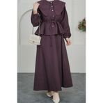 Neşeli Butik kadın bordo pelerin yaka etekli tesettür takım NBVQ3134