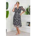 Neşeli Butik Kadın Büyük Beden Desenli Şifon Elbise Nb8063 - Siyah