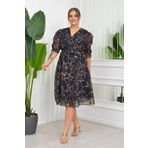 Neşeli Butik Kadın Büyük Beden Mermer Desenli Şifon Elbise Ry8063