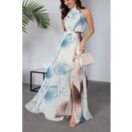 Neşeli Butik kadın halter yaka astarlı maxi şifon elbise NBMY3242