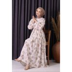 Neşeli Butik Kadın Keten Desenli Tesettür Elbise SMS002 - Bej - 42