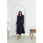 Neşeli butik kadın kol fırfırlı kemerli midi boy elbise NBK4309 | 40
