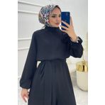 Neşeli Butik Kadın Krep Kuşaklı Gül Detaylı Salaş Tesettür Tulum Nms003