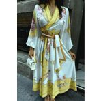 Neşeli Butik kadın kuşaklı midi boy desenli elbise NBMS42149