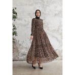 Neşeli Butik Kadın Leopar Desenli Ithal Kumaş Tesettür Şifon Elbise SMS028 - 42 - Siyah