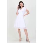 Neşeli Butik Kadın Midi Boy Yeni Sezon Kruvaze Yaka Melek Kol Şifon Elbise RY8081 - XL - Beyaz