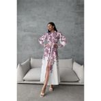 Neşeli Butik kadın mor kemerli uzun desenli gömlek elbise NBMS4220