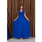 Neşeli Butik kadın saks mavi V-yaka şifon abiye elbise