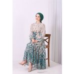 Neşeli Butik kadın şifon eteği fırfırlı desenli tesettür elbise SMS008