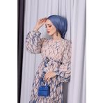 Neşeli Butik kadın şifon eteği fırfırlı desenli tesettür elbise