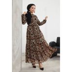 Neşeli Butik Kadın Şifon Kemerli Tesettür Elbise SMS027 - 40 - Siyah