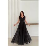 Neşeli Butik kadın siyah simli büyük beden abiye elbise RYS9223
