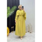 Neşeli Butik Kadın Yağ Yeşili Pelerinli Bel Bağlama Detaylı Tesettür Elbise NMS088 - 40