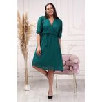 Neşeli Butik Kadın Yeşil Kruvaze Yaka Midi Boy Büyük Beden Şifon Elbise Nb8062