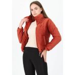 Neşeli Butik Kadın Yüksek Yaka Fermuar Detaylı Cepli Kışlık Kadife Mont NB7154 - XL - Kiremit
