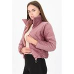 Neşeli Butik Kadın Yüksek Yaka Fermuar Detaylı Cepli Kışlık Kadife Mont NB7154 - XL - Pudra