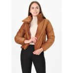 Neşeli Butik Kadın Yüksek Yaka Fermuar Detaylı Cepli Kışlık Kadife Mont NB7154 - XL - Taba