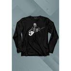 Neşet Ertaş Bozkırın Tezenesi Halk Müziği Bağlama Uzun Kollu Tişört Baskılı T-Shirt Siyah