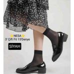 Nessa 3'çift Kadın Parlak Fit'15 'denye Soket Tül Çorap 500*SIYAH - Standart - 000-Siyah