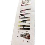 Nessi World 10 cm Genişlik Beyaz Üzeri Gümüş Büyük Happy Birthday Yazılı Simli Işıltılı Kuşak Kemer