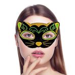 Nessi World 20x13 cm Siyah Kadife Kaplama Üzeri Sarı Yeşil Sim İşlemeli Kedi Maskesi